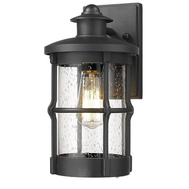 Rosient Outdoor Wall Sconces, Outdoor Wall Lights, Exterior Wall Mount Lighting, Exterior Fixture in Black Finish with Seeded Glass for Porch, Garage, Patio, Hallway, Entryway, Black 1 Pack