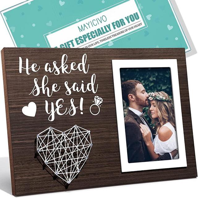 Engagement Wedding Gifts for Engaged Couples, Boyfriend Girlfriend Romantic Picture Frame Engagement Gifts for Women Bride, Wedding Frame Christmas Gifts for Him Her, He Asked She Said Yes-4 x 6 Photo