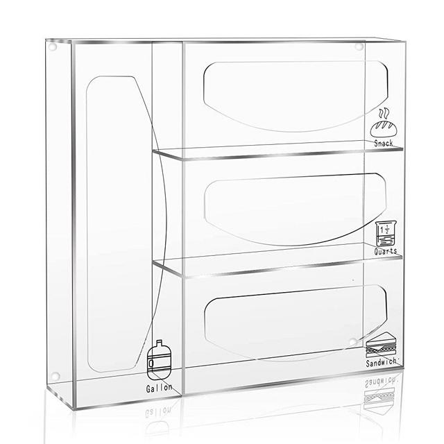 Ziplock Bag Storage Organizer Holders Acrylic Food Plastic Baggie Dispenser Applicable Kitchen Drawer and Pantry Compatible With Ziploc ,Sandwich, Glad,Gallon ,Snack ,Quart Size Bag