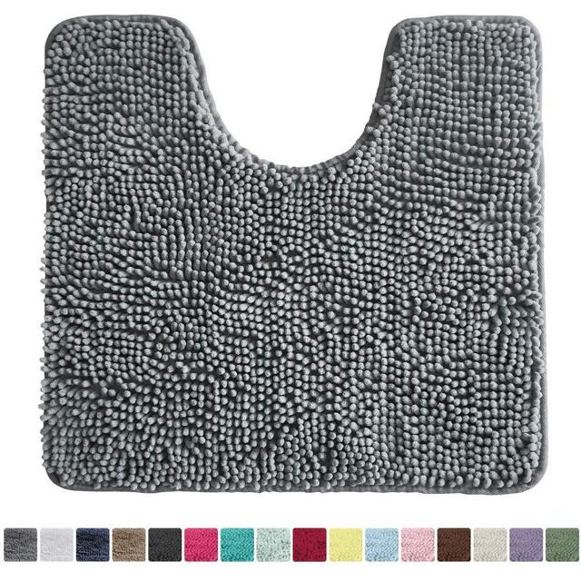 Kangaroo Original Shaggy Chenille Toilet Bath Rug, Oval U-Shape Contour Mat for Toilet, Washable, Mats Contoured for Toilets, Soft, Plush Carpet Rugs for Kids Tub, Shower, and Bathroom, Gray