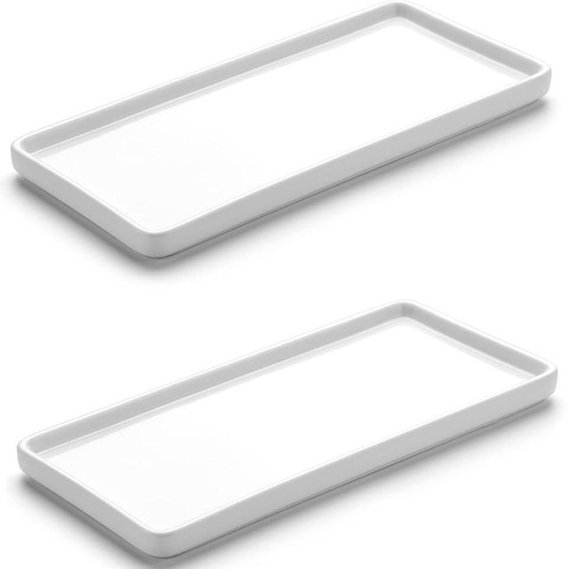 Gurygo 2 Pack 8" Ceramic Rectangular Vanity Trays, White, Set of 2
