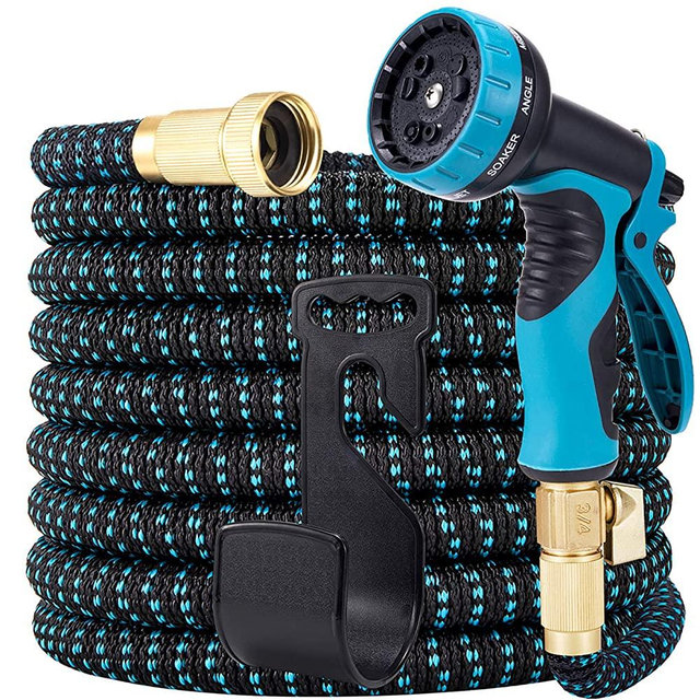 LOOHUU Garden Hose 50 Ft Expandable Kit,Water Hose with Superior Strength 3750D/10 Function Spray Nozzle/Resistant 3-Layers Latex, Solid Brass Fittings