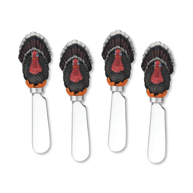 Supreme Housewares Turkey Cheese Spreaders, Hand-Painted Resin Handles with Stainless Steel Blades for Spreading Cream Cheese, Butter, Jam, or Sandwich, Set of 4