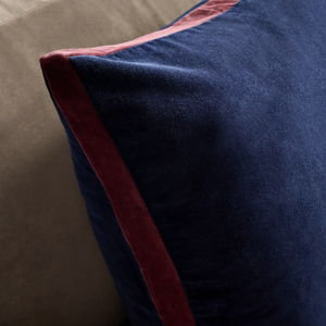 Contrast Velvet Edge Pillow Cover - Navy/Bordeaux, 20x20