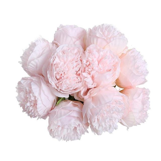 U'Artlines 2Bouquet 10Heads Artificial Peony Silk Flower Leaf Home Office Wedding Party Festival Bar Decor (Light Pink)