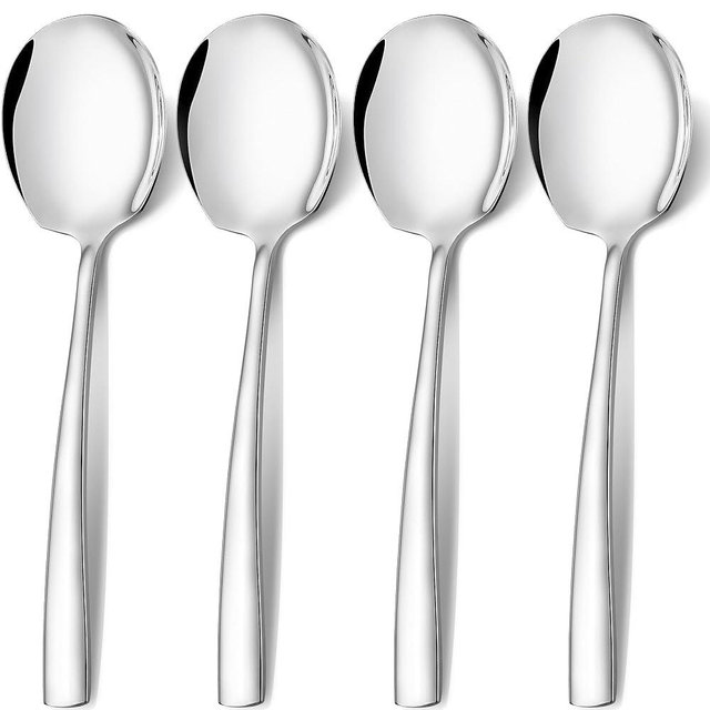 Extra Large Serving Spoons Set 11.7-Inch Silver Serving Utensils 18/8 Stainless Steel Big Metal Spoons for Buffet, Parties, Catering, Banquet - Dishwasher Safe (4-Pack, Silver)