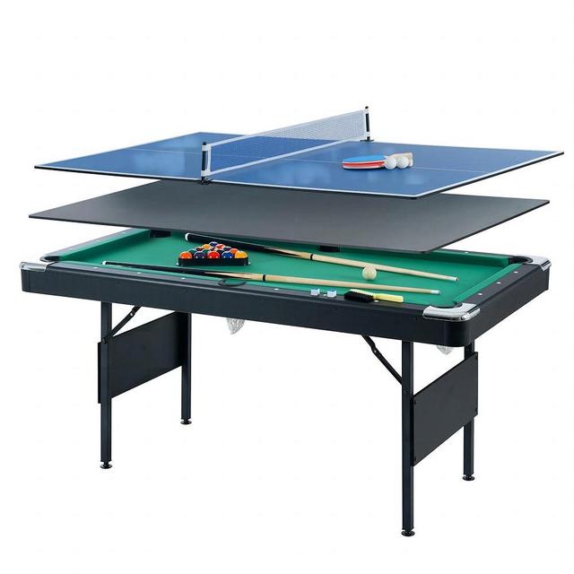 Dithoko 3 in 1 Billiard Table, 65.75" Folding Pool Table with Ping Pong Table and Dining Top, Multi Game Table Includes Billiard Accessories and Tennis Paddles for Family Game Room, Basements