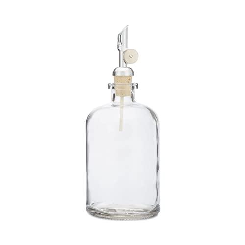 Glass Mouthwash Dispenser | Recycled Clear Glass Self Pour Spout Mouthwash Dispenser + Cooking Oil and Vinegar Dispenser with Metal Pour Spout - Perfect for the Bathroom + Kitchen or Tabletop (Silver)