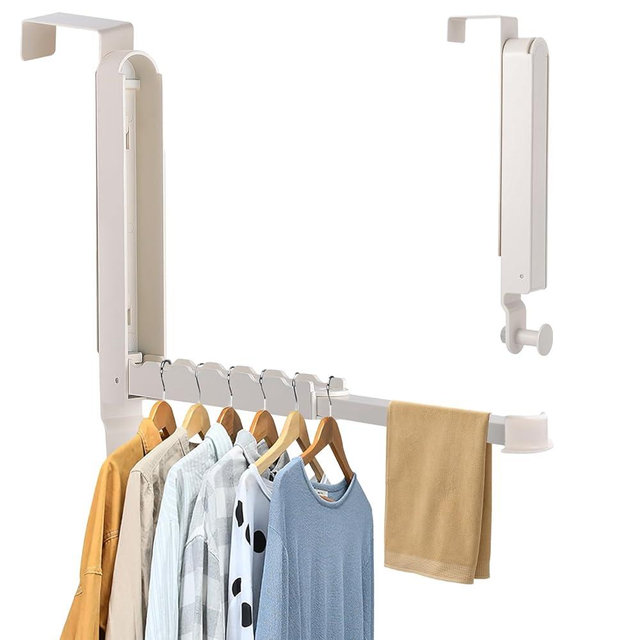 Over The Door Drying Rack, 1 Pack Foldable Over The Door Hooks Hanger for Laundry Clothes Heavy Duty Door Organizer Rack Coat Towels Hanging Storage for Bedroom Bathroom Kitchen