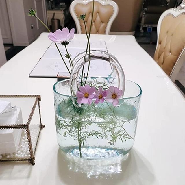belupai Purse Vase for Flowers, Handbag Shape Flower Vase Fish Bowl, Plant Vase for Home Wedding Table Decor, Multifunction Clear Glass Bag Vase for Floral Arrangement