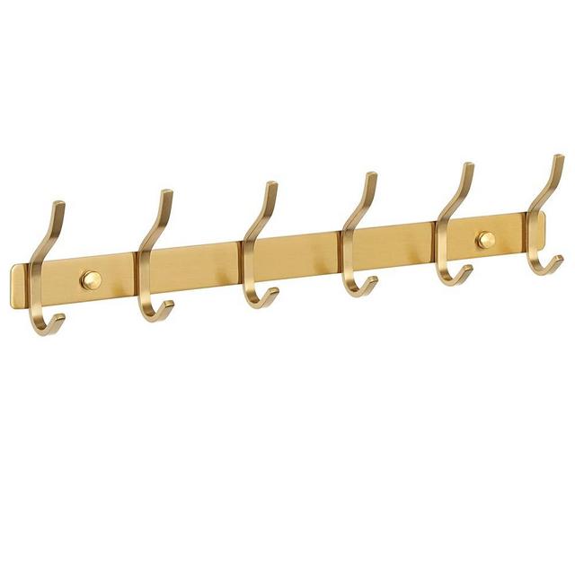 Alise Coat Rack Wall Mount,Coat Hanger Rail with 6 Double Coat Hooks for Hanging Coats Bathroom,SUS304 Stainless Steel Towel Hanger Hook Racks for Purse Clothes Entryway Jacket Hats,Gold Finish