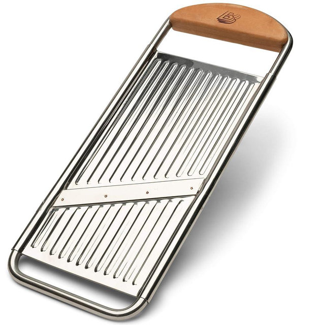 Kings County Tools Stainless Steel Flat Mandolin Kitchen Slicer | Cherrywood Handle | 12" Long x 4.75” Wide | Made in Italy