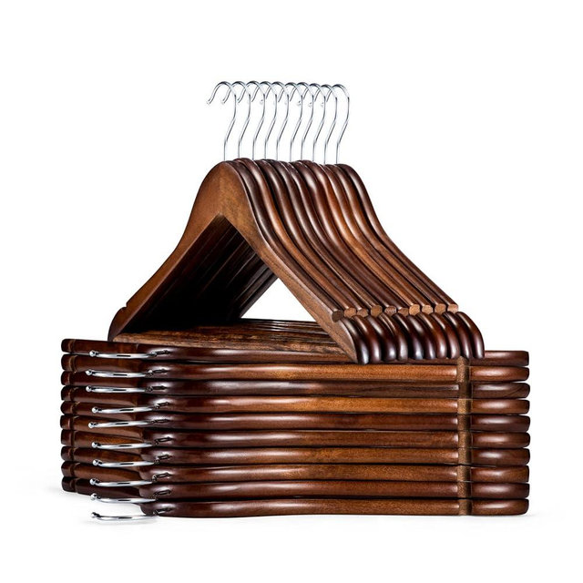 HOUSE DAY Wooden Hangers 20 Pack, Walnut Wood Hangers, Wooden Shirt Hangers with Precisely Cut Notches, Thick Wooden Suit Hangers Non Slip, Heavy Duty Closet Hangers for Coats, Jacket, Dress, Pants