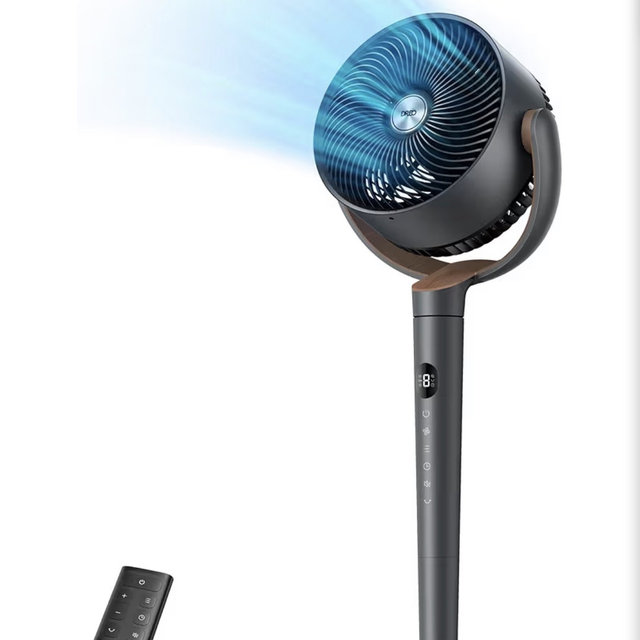 DREO Fan for Bedroom, 120° Oscillating Standing Fans, Quiet Floor Fan with DC Motor, 100ft Pedestal Fans for Room, 9 Speeds, 4 modes, 20dB, 120° Manual Vertical, 37-42" Adjustable Height, 9H Timer