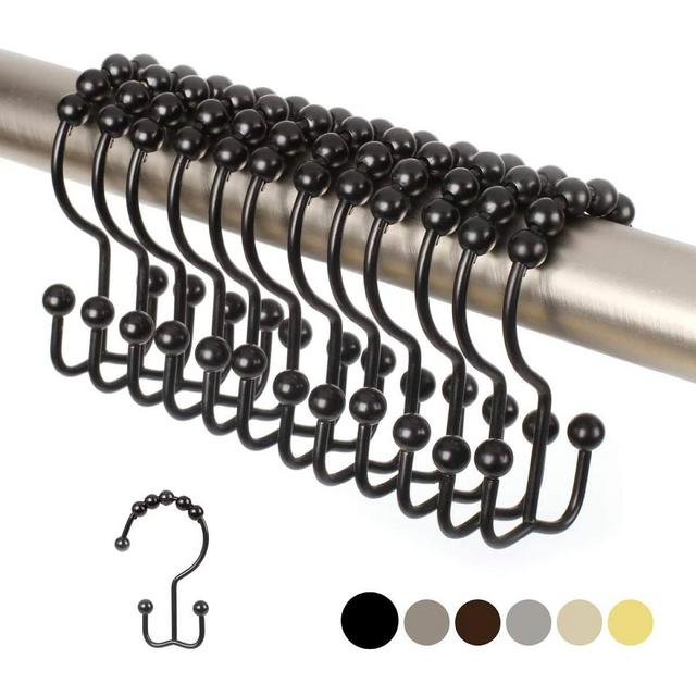 2lbDepot Double Shower Curtain Hooks Rings Premium Rust Resistant Stainless Steel Metal Hook - Set of 12