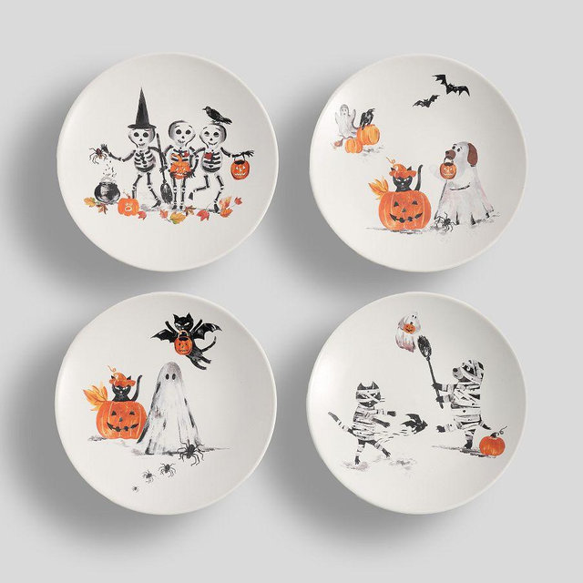 Doug & Friends Stoneware Appetizer Plates, Mixed Set of 4 - White Multi