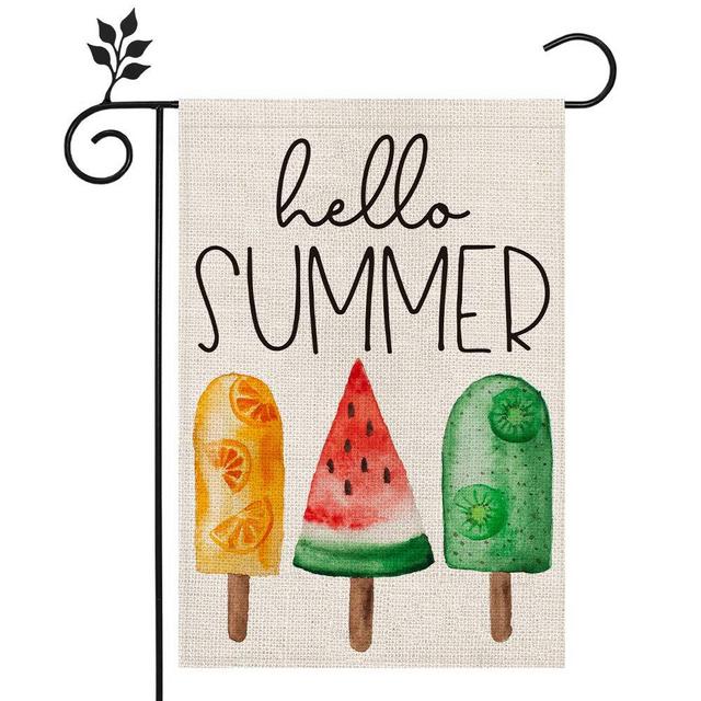 CROWNED BEAUTY Hello Summer Ice Cream Garden Flag 12×18 Inch Double Sided Vertical Yard Outdoor Decoration CF157-12
