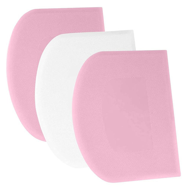 SURDOCA Dough Scraper Bench Scraper - 3P 7.1x4.9" Plastic Flexible Bowl Scraper, Sharp Edge & Angles Cake Scraper. Non-Slip Bakeware Decorating Tools Sculpting & Modeling Tools - Pink+White+Pink