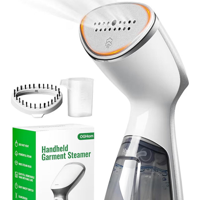 OGHom Portable Travel Handheld Steamer for Clothes, Garment Wrinkle Remover, 1000W Strong Penetrating Fabric Steamer, for Home, Office, Travel (ONLY FOR 120V) -White