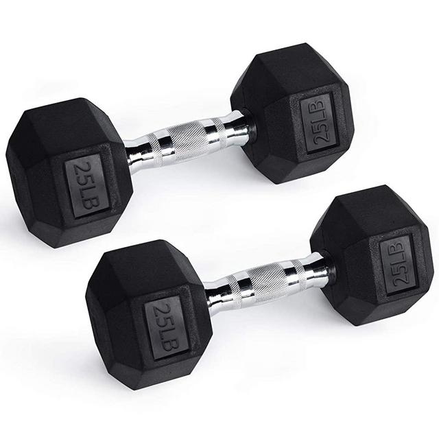 RitFit Rubber Hex Dumbbell Weight 10, 15, 20, 25, 30, 35, 40, 45, 50, 55, 60 LBS with Metal Handle for Strength Training, Full Body Workout, Functional and HIIT Workouts