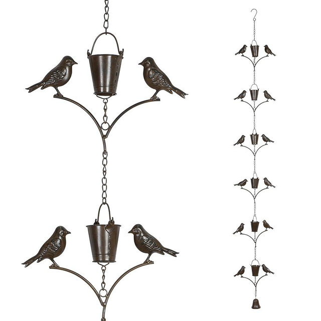 Topadorn Metal Rain Chain Decoration 6.3FT., Rain Catcher Metal Chain Gutter Downspout 76'' for House Eaves, Garden & Home, Birds & Buckets Shape Rain Chains