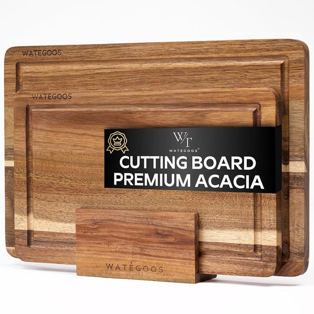 WATEGOOS 2 Pack Acacia Wood Cutting Board for Kitchen Meal Prep & Serving - Large & Small Chopping Boards Set with Juice Grooves - Charcuterie & Chopping Butcher Block - Eco-Friendly Wood for Gift