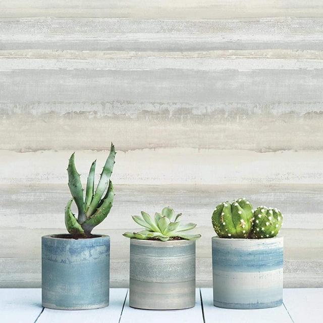 RoomMates RMK9062WP Tan Watercolor Stripe Peel and Stick Wallpaper