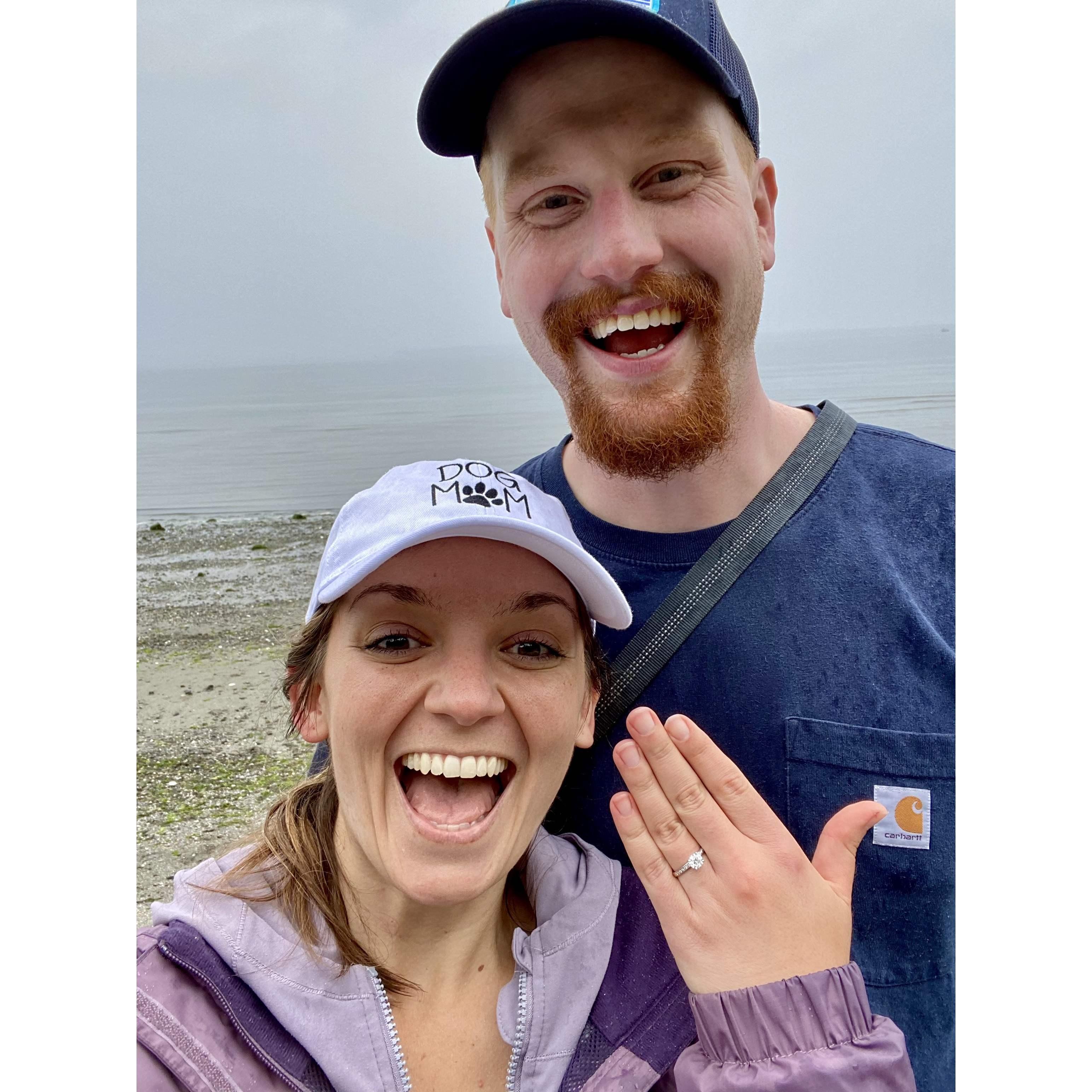 Dane popped the question at our favorite Washington beach, Picnic Point.