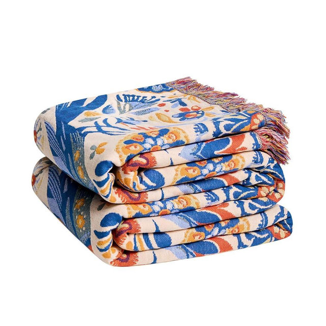 LUTBM Boho Throw Blanket for Bed Cotton Blankets Twin Size for Bedroom Living Room All Season Lightweight Floral Bird Embroidery Breathable Quilt for Couch Sofa Chair 60"x 80" Home Decor