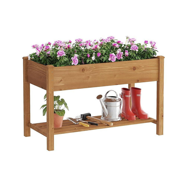 FILWH Raised Garden Bed with Legs Elevated Wooden Planter Box Stand Large Planter Stand Box for Fruits Vegetables Flowers with Divider with Bag - 48 * 24 * 30.5IN（Brown）