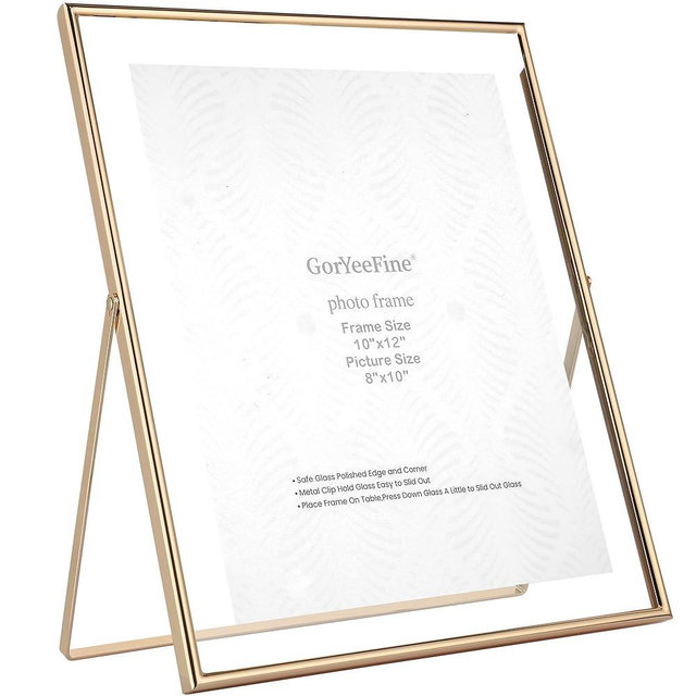 Gold 10x12" Floating Frame for Picture(5x7'',7x9'',8x10''),Adjustable Tabletop/Shelf floating picture frame 8x10'',Classy Gift Choice for Wedding,Thanksgiving,Christmas,Home or Office Decor
