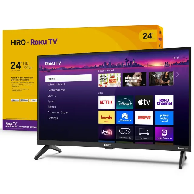 Hiro Roku TV 24" 720p HD Smart TV Flat Screen LED Television with Roku TV and Dolby Audio for Streaming