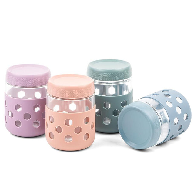 MICEBAY 16oz Overnight Oats Containers with Silicone Sleeves, 4-Pack Wide Mouth Glass Mason Salad Jars with Airtight Lids, BPA-Free Dishwasher Safe Leak-Proof Chia Seed Pudding Jar Meal Prep Container