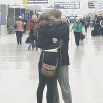 Meeting at the airport after months apart.