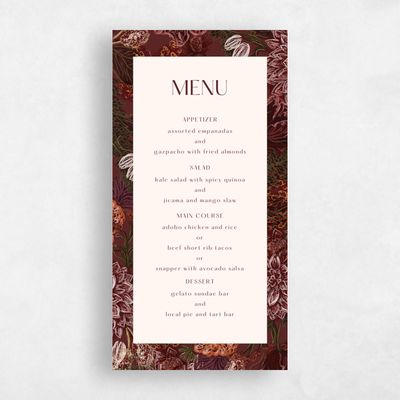 Maroon, Red Wedding Menu - Harlow