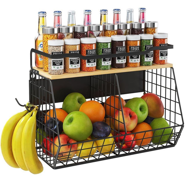 Magnetic Shelf for Fridge with Wider & Thicker Magnet, 1 Pack Refrigerator Organizer Storage Basket for Fruit, Onion, Potato, Spice Rack, Kitchen, Laundry, Pantry (Black, 16.14" x 6.77" x 11.81")