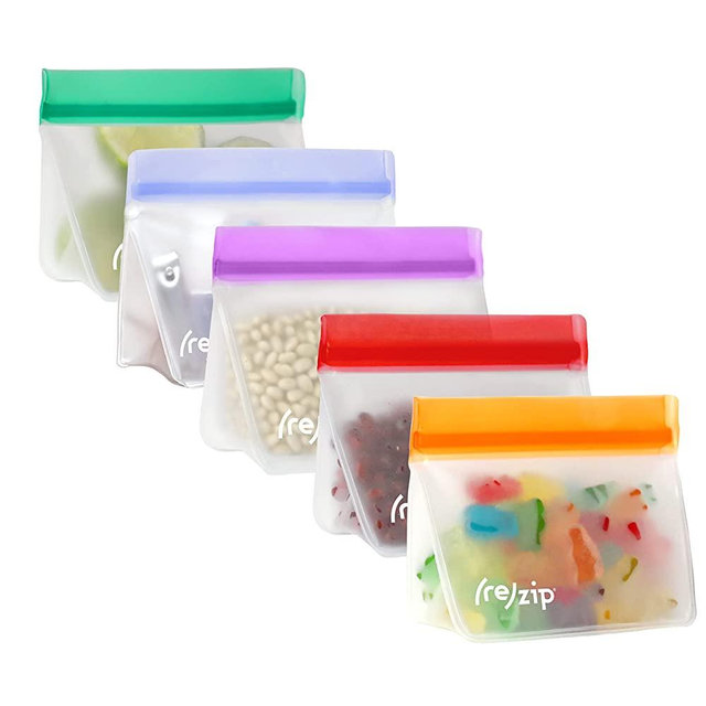 rezip Stand-Up 1-Cup/8-ounce Leakproof Reusable Storage Bag 5-Pack (Multicolor - Jewel Tones)