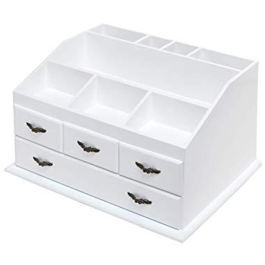 Shabby Chic White Wood 8 Trays 4 Storage Drawers Jewelry/Makeup/Cosmetics Organizer Display Rack