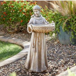 Saint Francis Stone-Resin Indoor/Outdoor Catholic Sculpture, 24" Tall, Bird Bath/Feeder