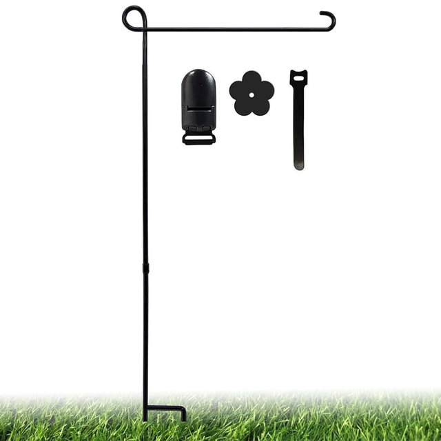 PHITRIC Garden Flag Holder Stand, Premium Powder-Coated Yard Flag Pole, Weather-Proof Black Metal Flagpole with Clip and Stopper for Winter Christmas Garden Flag, USA Flag, Outdoor Decor Decoration