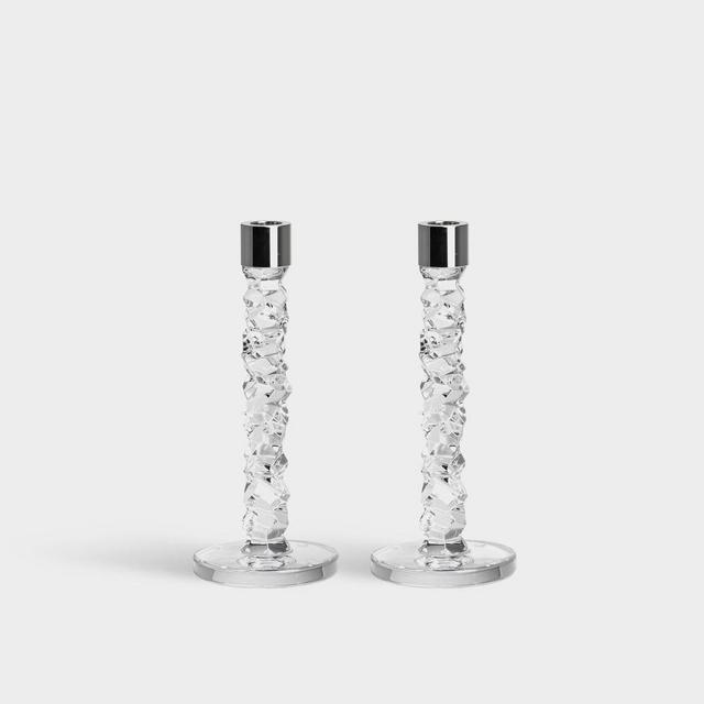 Orrefors Carat Candlestick, Silver, Medium, Set Of 2