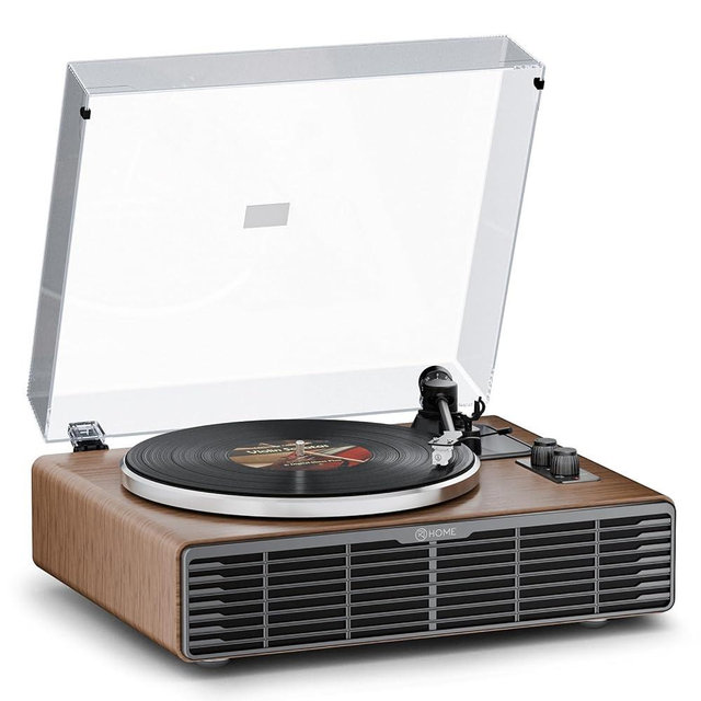 Vinyl Record Player, All-in-one Record Player with Built-in Speakers, Bluetooth Turntable for High Fidelity Sound, Aux-in Functionality, 2 Speed, for Sound Enjoyment and Home Decor (Walnut Wood)