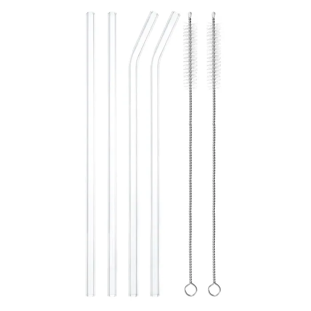 Unique Bargains Reusable Smooth Glass Straws with Two Cleaning Brushes 4 Pcs 9.84" x 0.32"