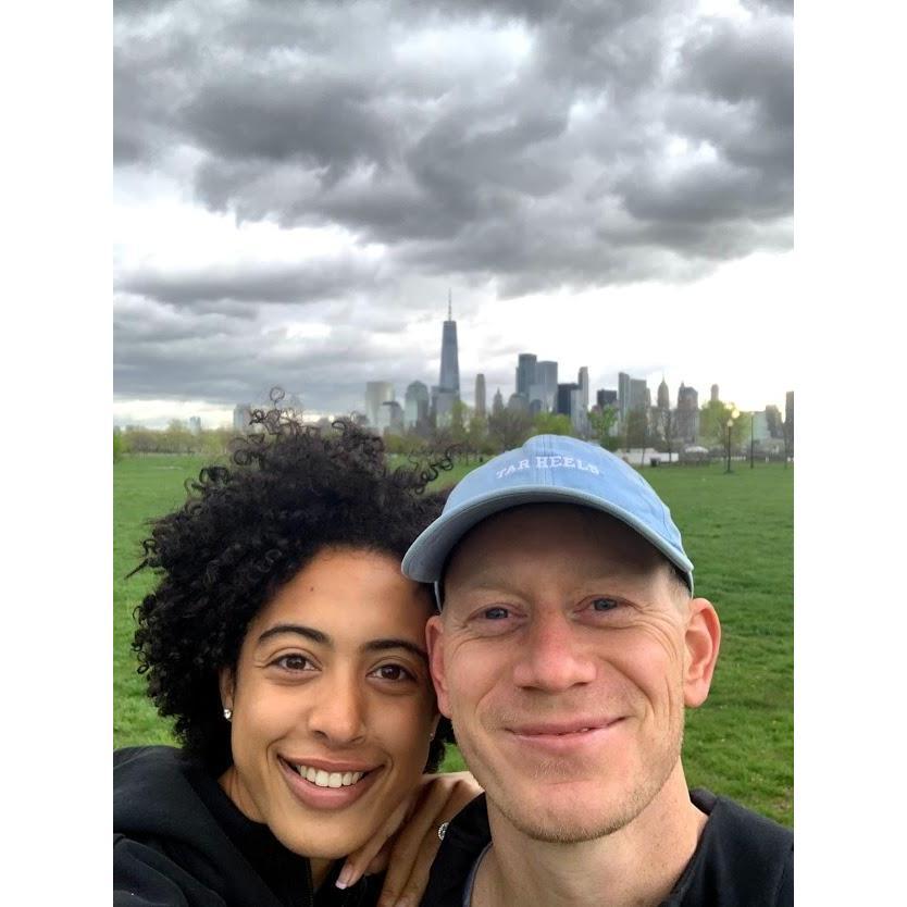 Selfie in the new neighborhood after driving cross country, apartment hunting, signing a lease and moving in under a week! April 2021