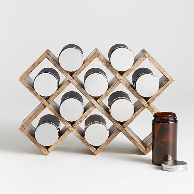 10-Jar Grey Wash Wood Spice Rack