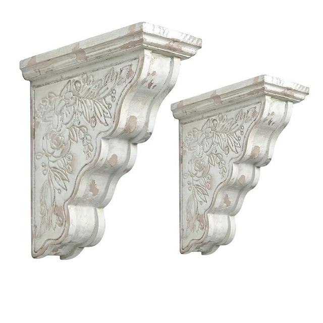 All Chic Set of 2 Corbels for Shelves Wood Corbels Decorative Shelf Brackets Farmhouse Decor Wooden Vintage Shelf White Floating Wall Shelf Long