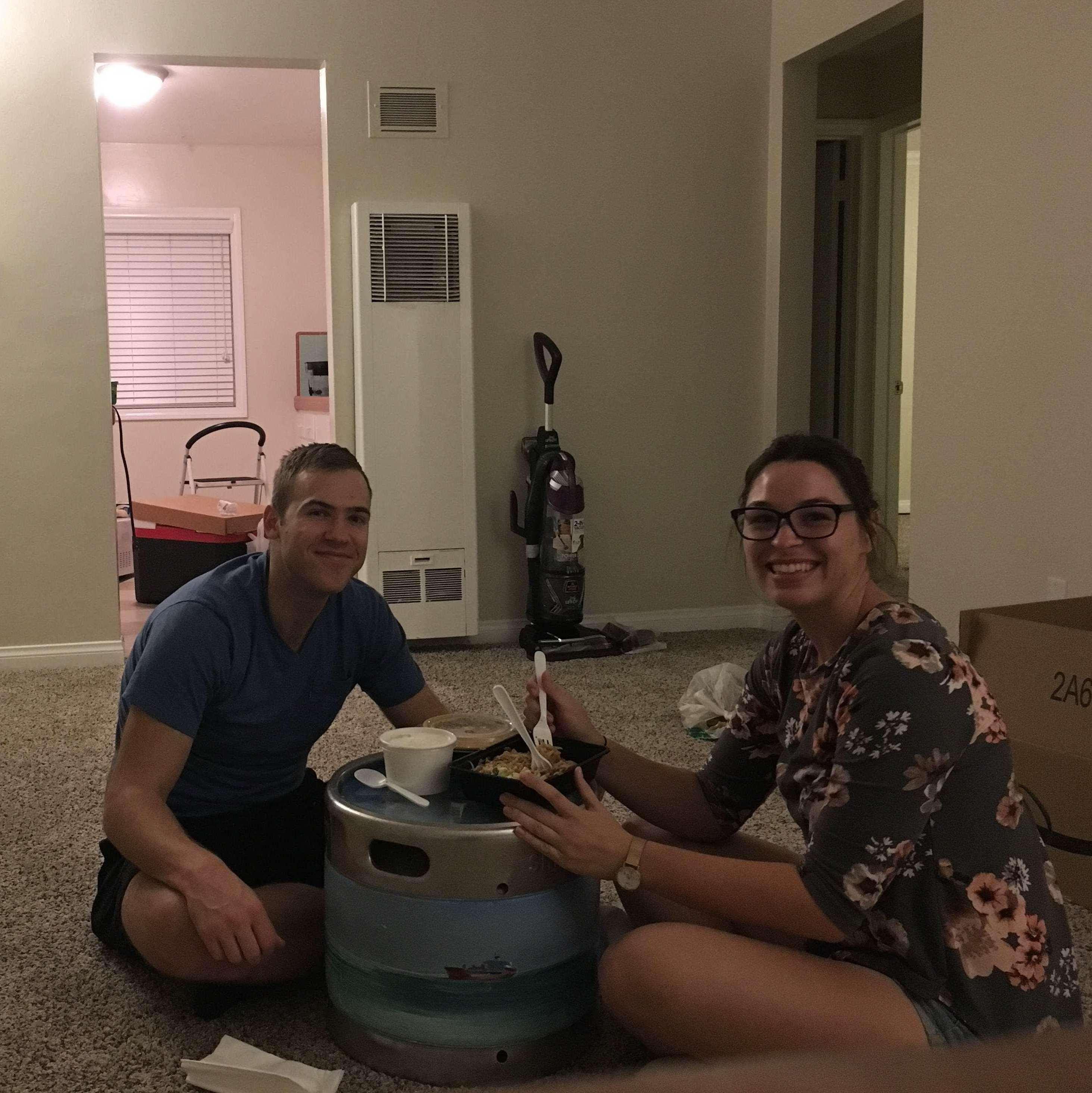 Our first night in our first apartment, with the only piece of furniture we owned
