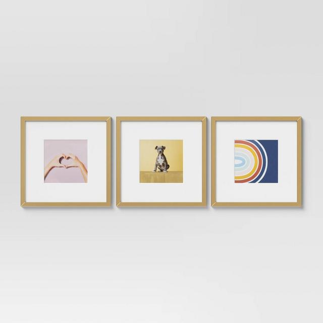 (Set of 3)14.5" x 14.5" Matted to 8" x 8" Gallery Frames Brass - Room Essentials™