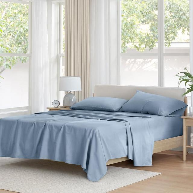 Comfort Spaces 100% Cotton Sheet Set Breathable, Lightweight, Soft with 14" Elastic Pocket Fits up to 16" Mattress, All Season Cozy Bedding, Matching Pillow Case, Full Blue 4 Piece