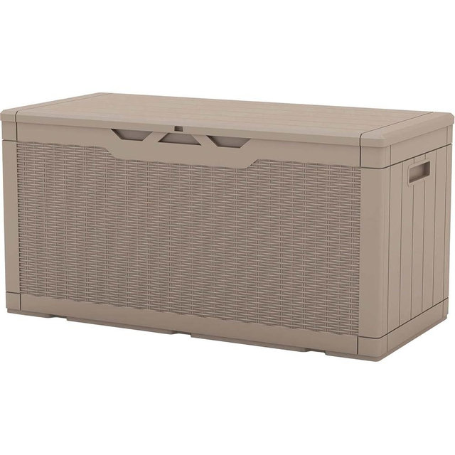 Patiowell 100 Gallon Outdoor Resin Deck Box, Waterproof Large Storage Box for Patio Furniture, Pool Accessories, Garden Tools and Sports Equipment, Lockable, Light Brown